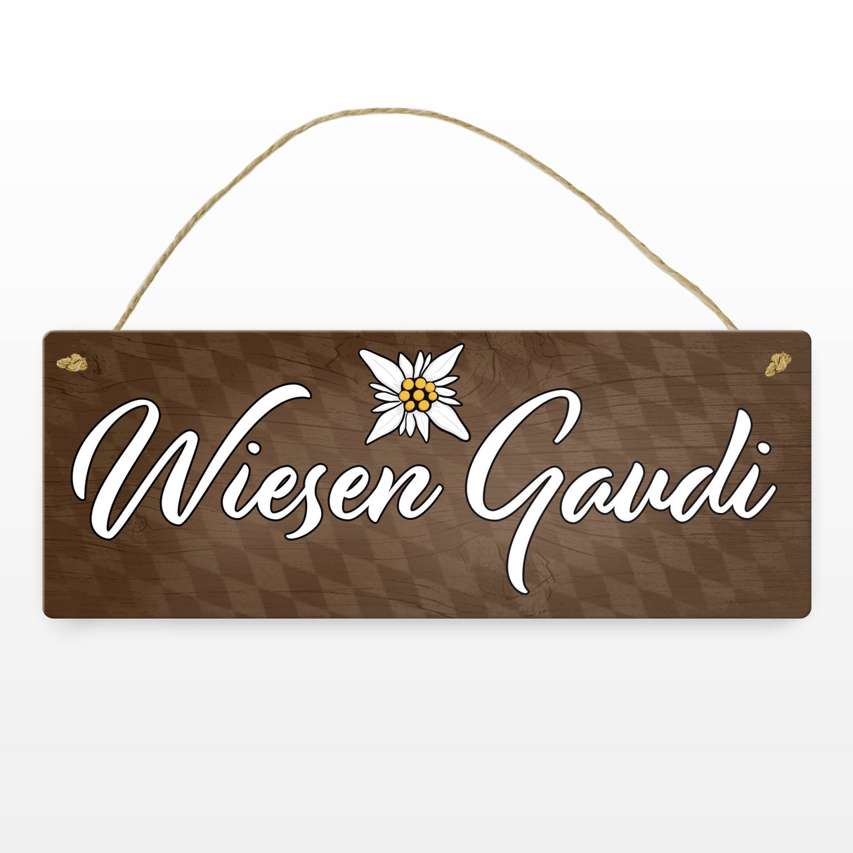 Wiesen Gaudi Edelweiß Metallschild in Holzoptik