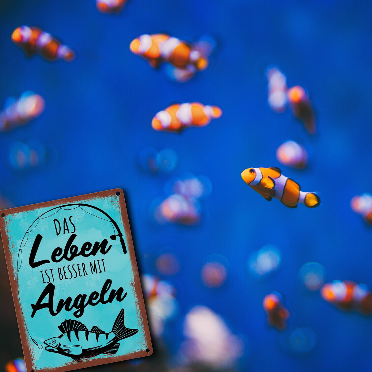 Das Leben ist besser mit Angeln Metallschild mit Fisch Motiv