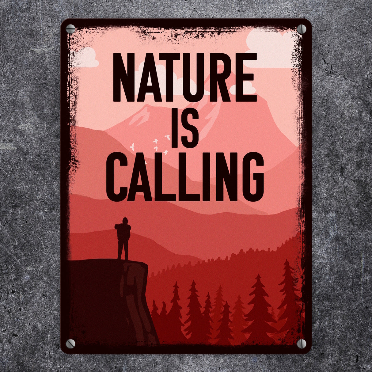 Nature is calling Metallschild für Naturfreunde mit Bergmotiv