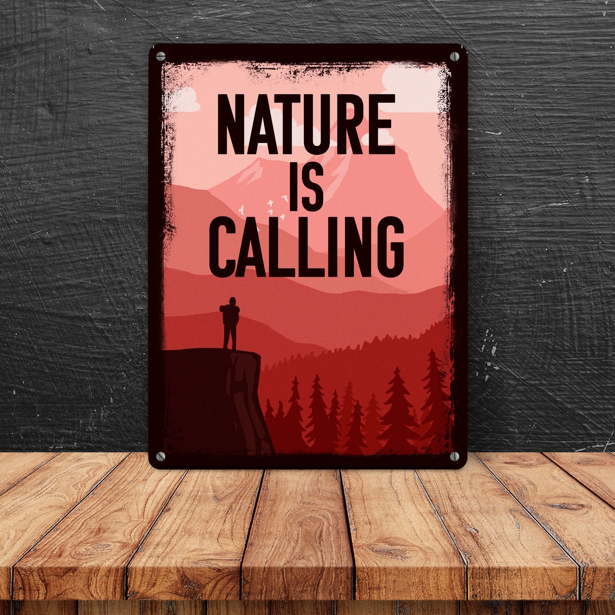 Nature is calling Metallschild für Naturfreunde mit Bergmotiv