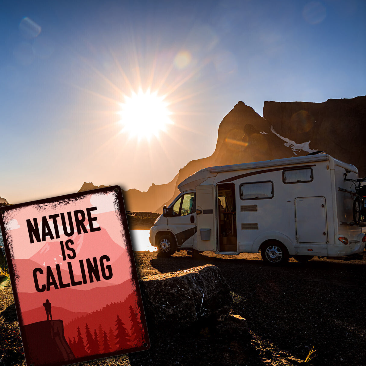 Nature is calling Metallschild für Naturfreunde mit Bergmotiv