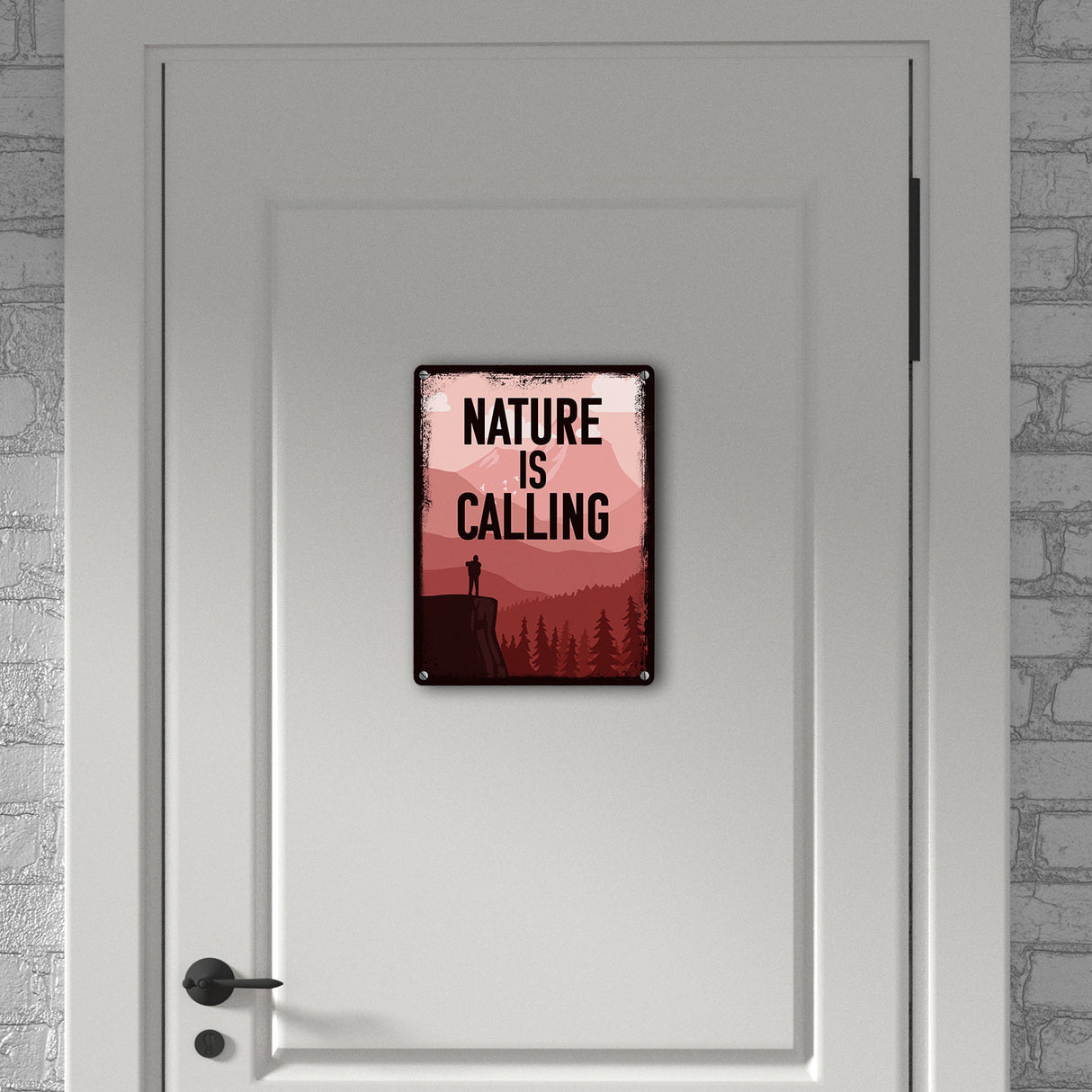 Nature is calling Metallschild für Naturfreunde mit Bergmotiv