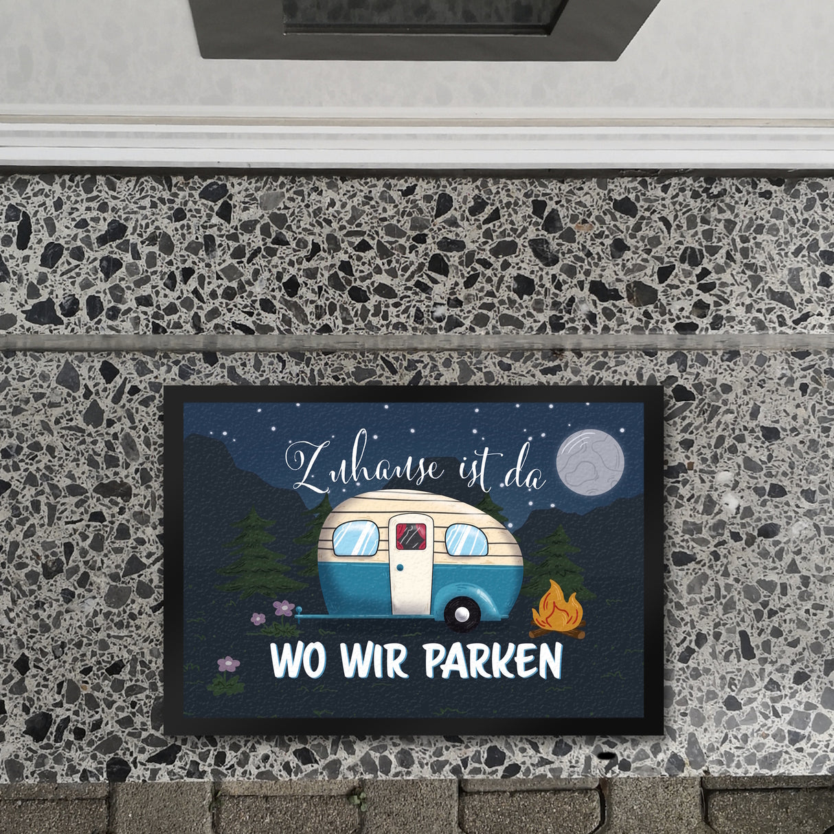 Zuhause ist da, wo wir parken Nachthimmel Fußmatte mit Camper-Motiv