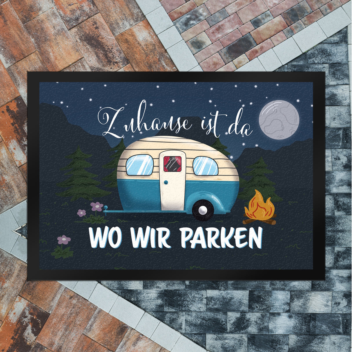 Zuhause ist da, wo wir parken Nachthimmel Fußmatte mit Camper-Motiv