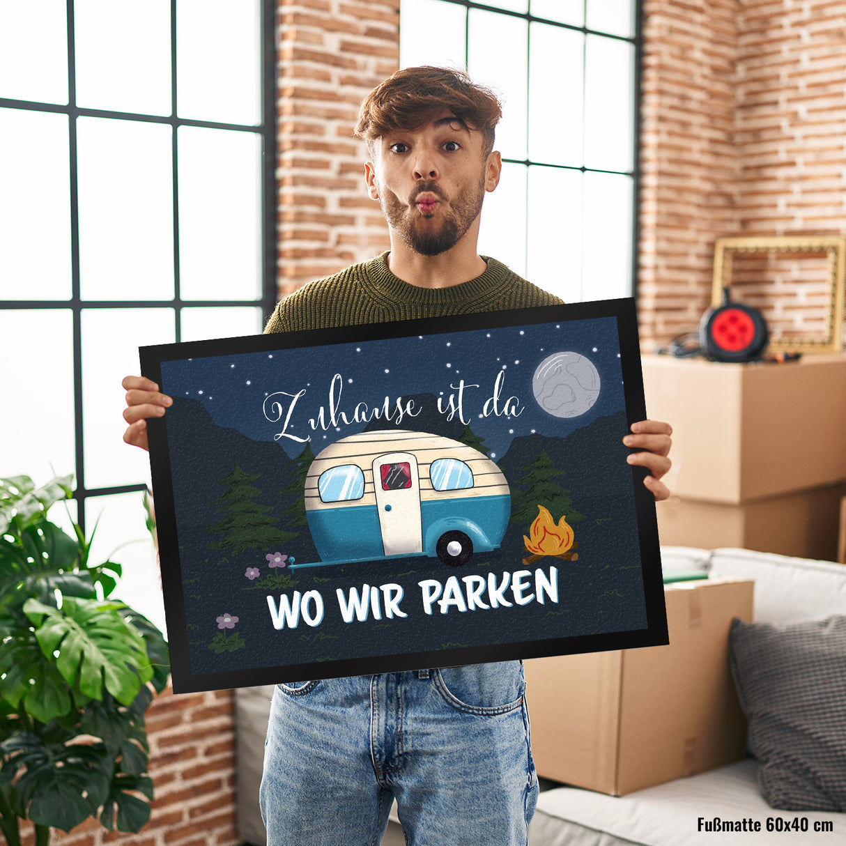 Zuhause ist da, wo wir parken Nachthimmel Fußmatte mit Camper-Motiv