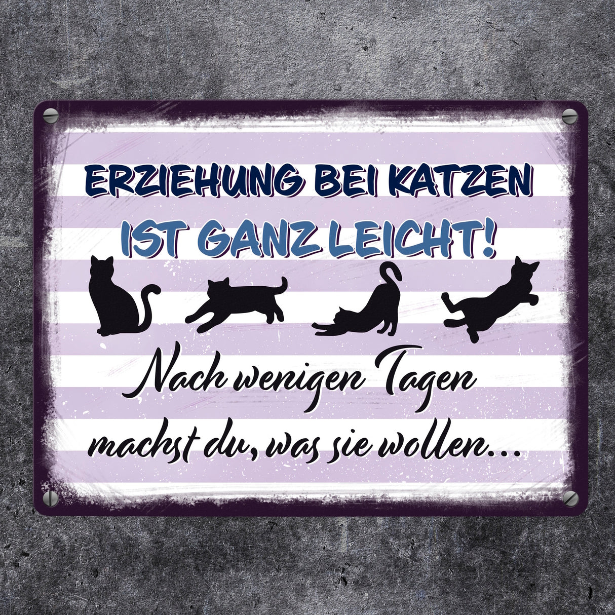 Erziehung bei Katzen ist ganz leicht… Metallschild für Katzenliebhaber