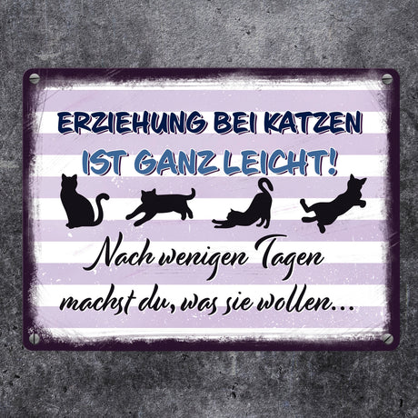 Erziehung bei Katzen ist ganz leicht… Metallschild für Katzenliebhaber