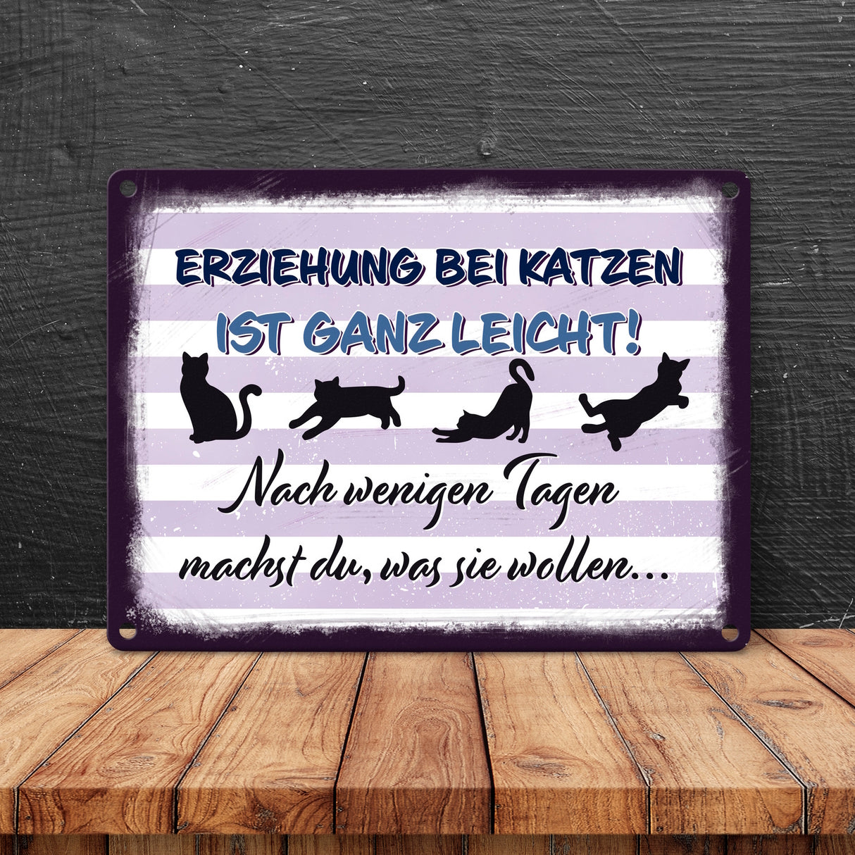 Erziehung bei Katzen ist ganz leicht… Metallschild für Katzenliebhaber