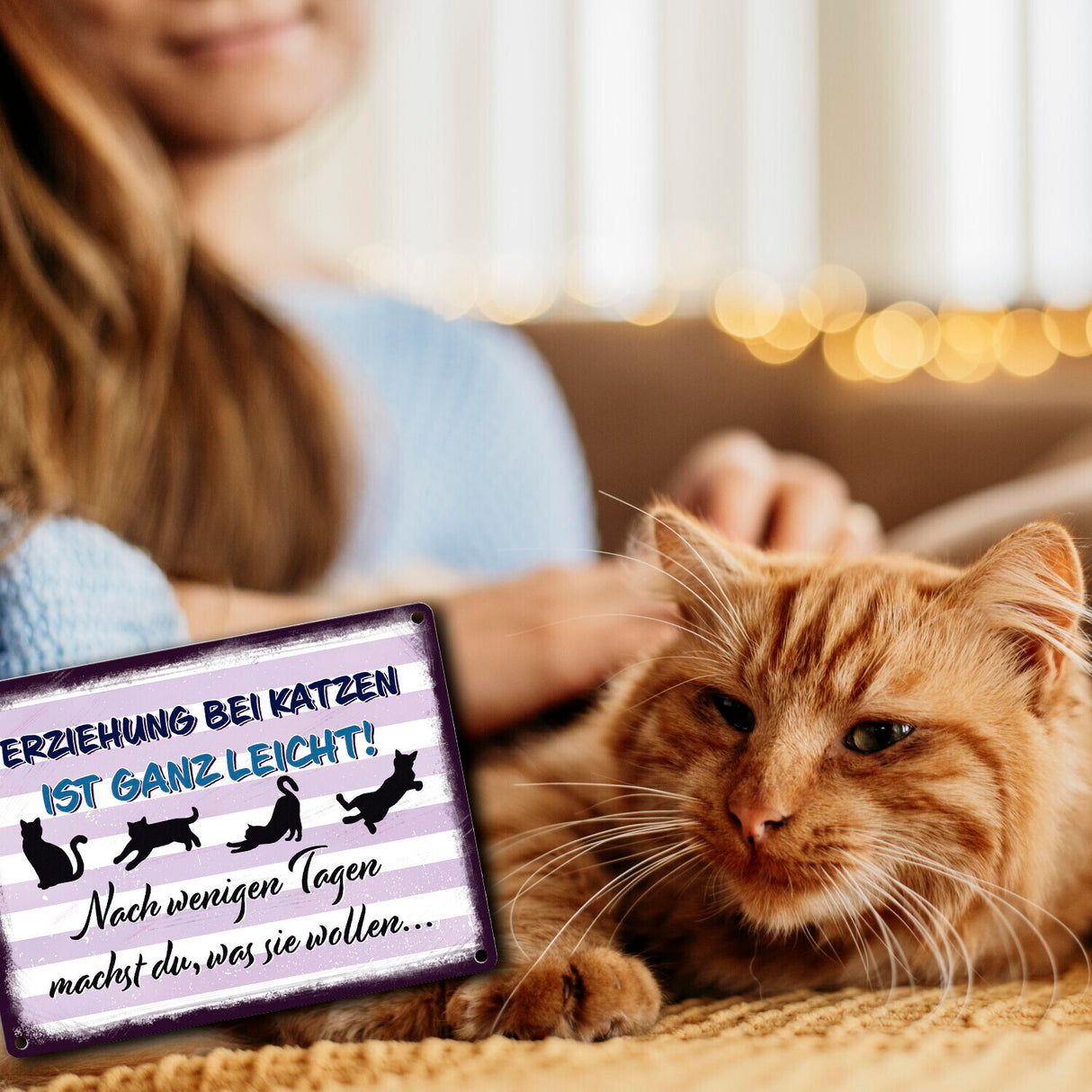 Erziehung bei Katzen ist ganz leicht… Metallschild für Katzenliebhaber