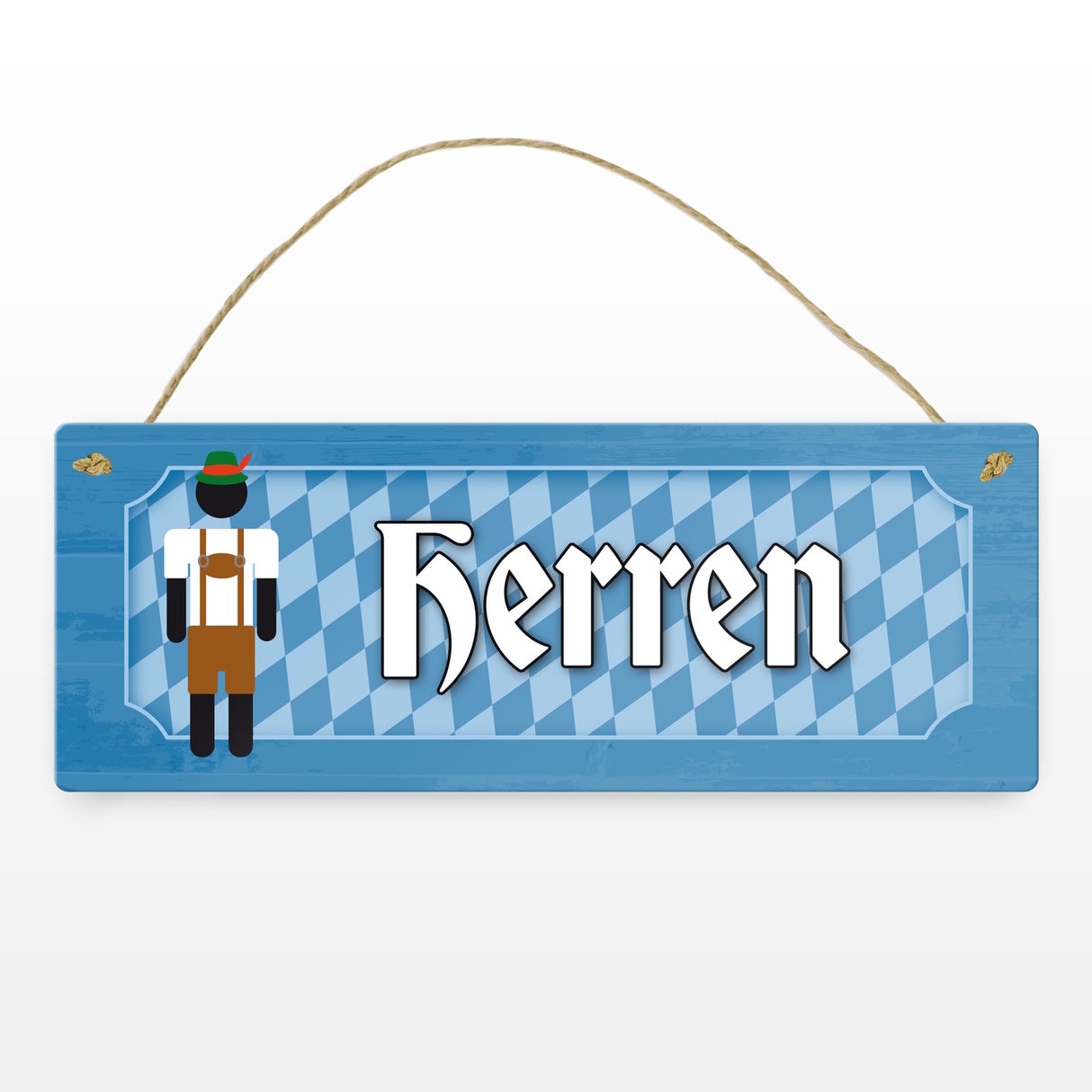 Herren Toilette Metallschild auf bayrische Art mit Lederhosen