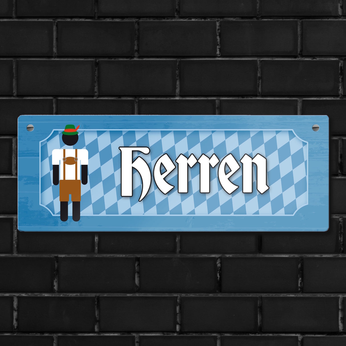 Herren Toilette Metallschild auf bayrische Art mit Lederhosen