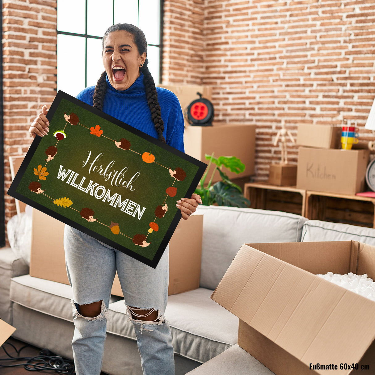 Herbstlich Willkommen Fußmatte mit süßen Igeln