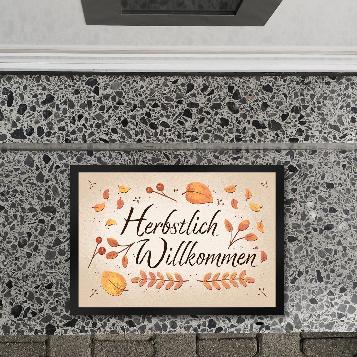 Herbstlich Willkommen Fußmatte mit bunten Blättern