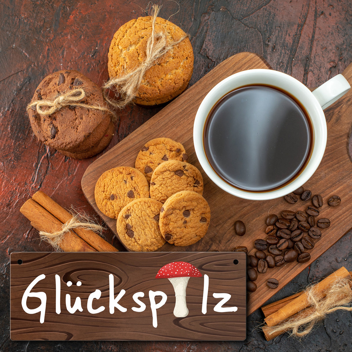 Glückspilz Metallschild in Holzoptik