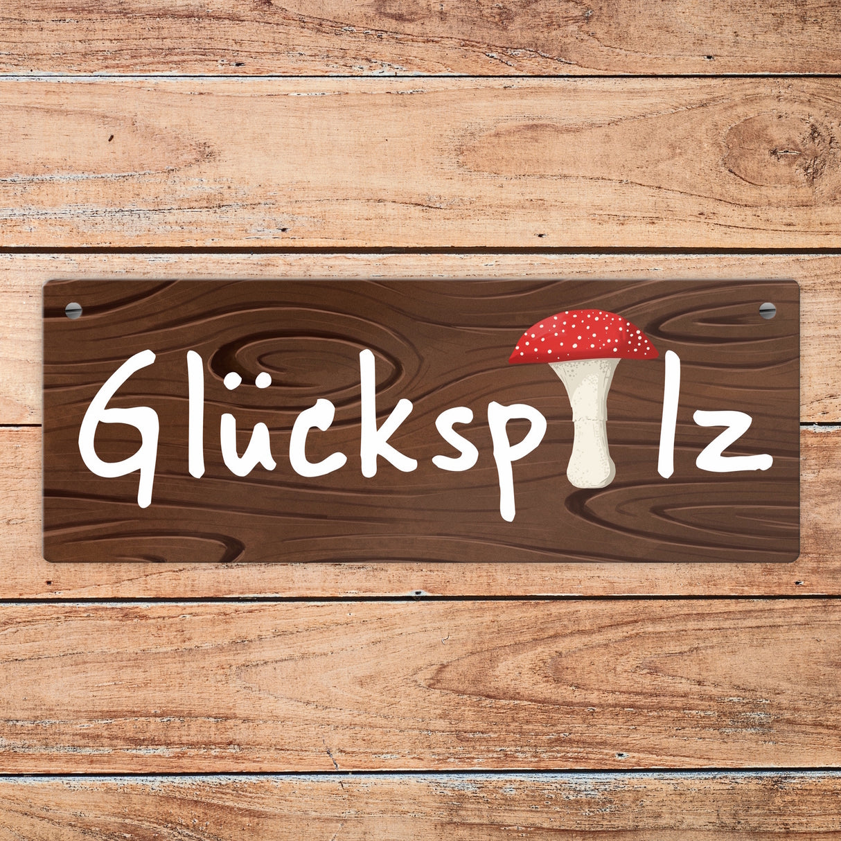 Glückspilz Metallschild in Holzoptik