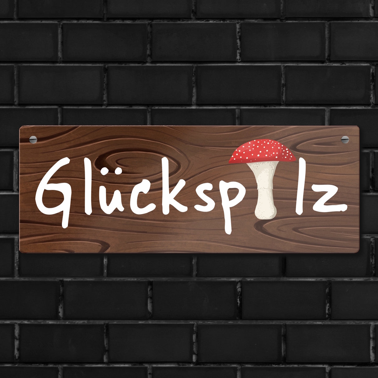 Glückspilz Metallschild in Holzoptik