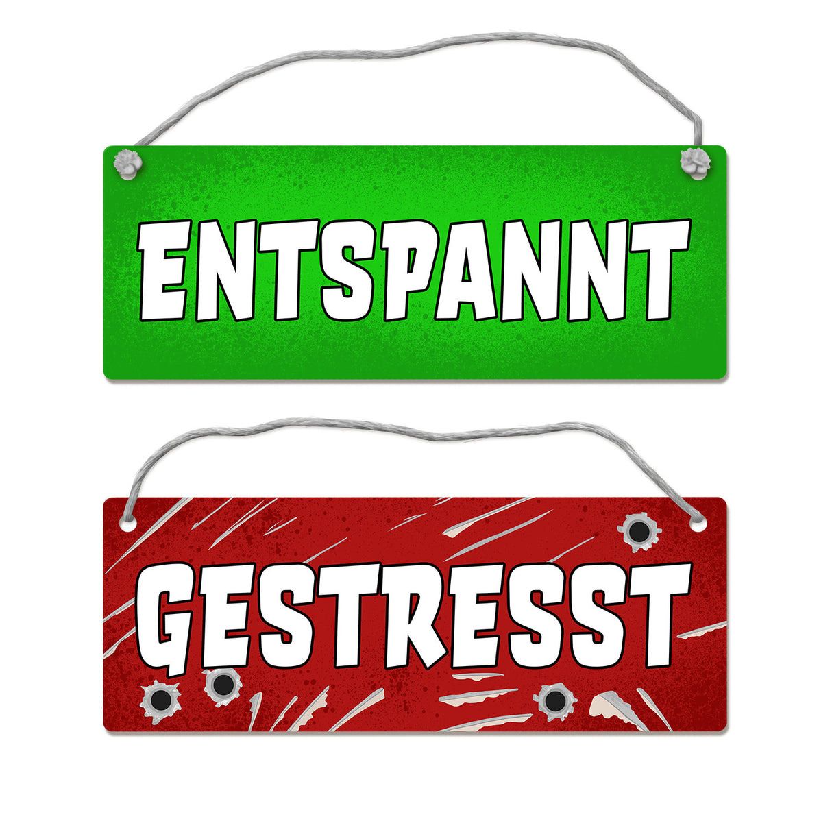 Gestresst oder entspannt Wendeschild mit Einschusslöchern