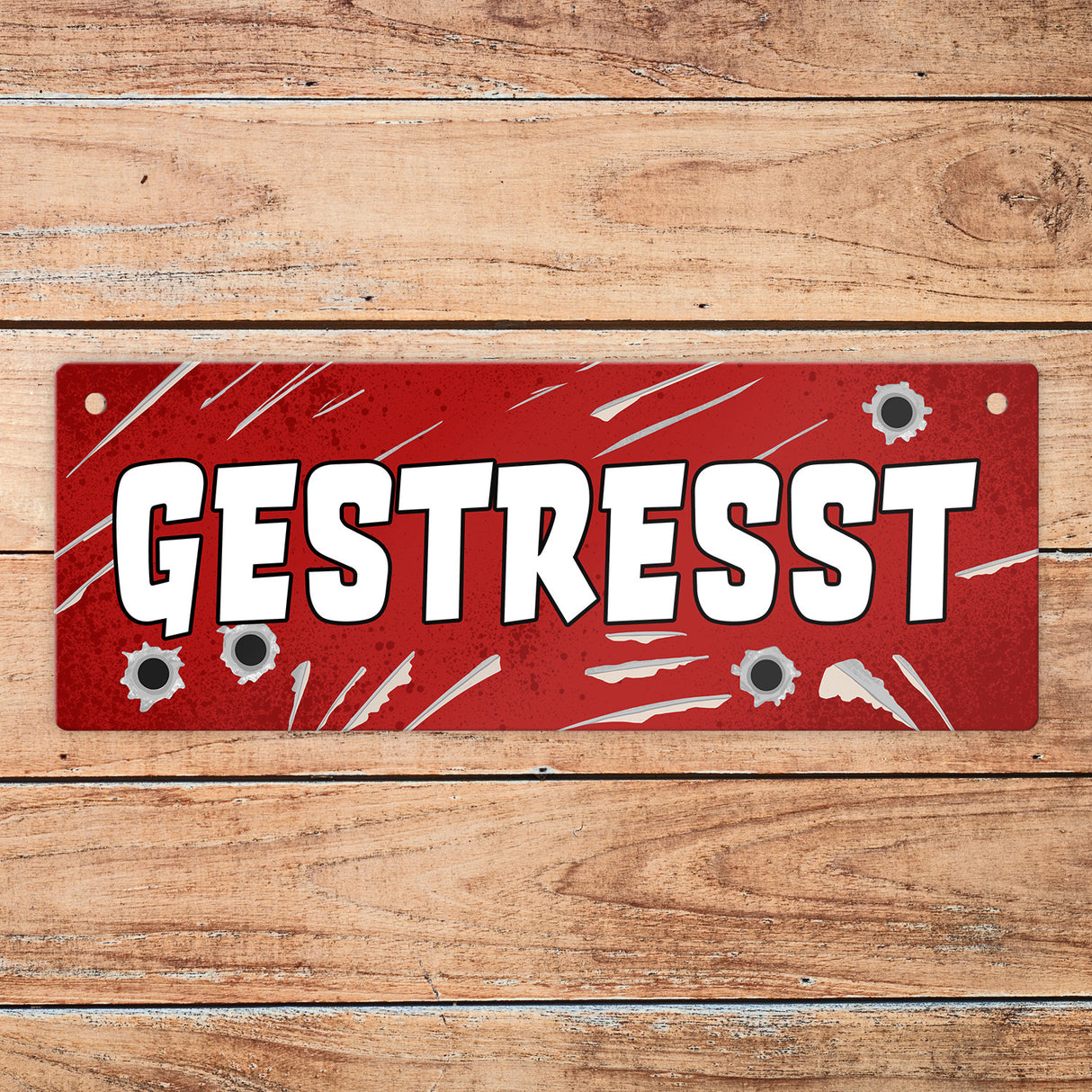 Gestresst oder entspannt Wendeschild mit Einschusslöchern