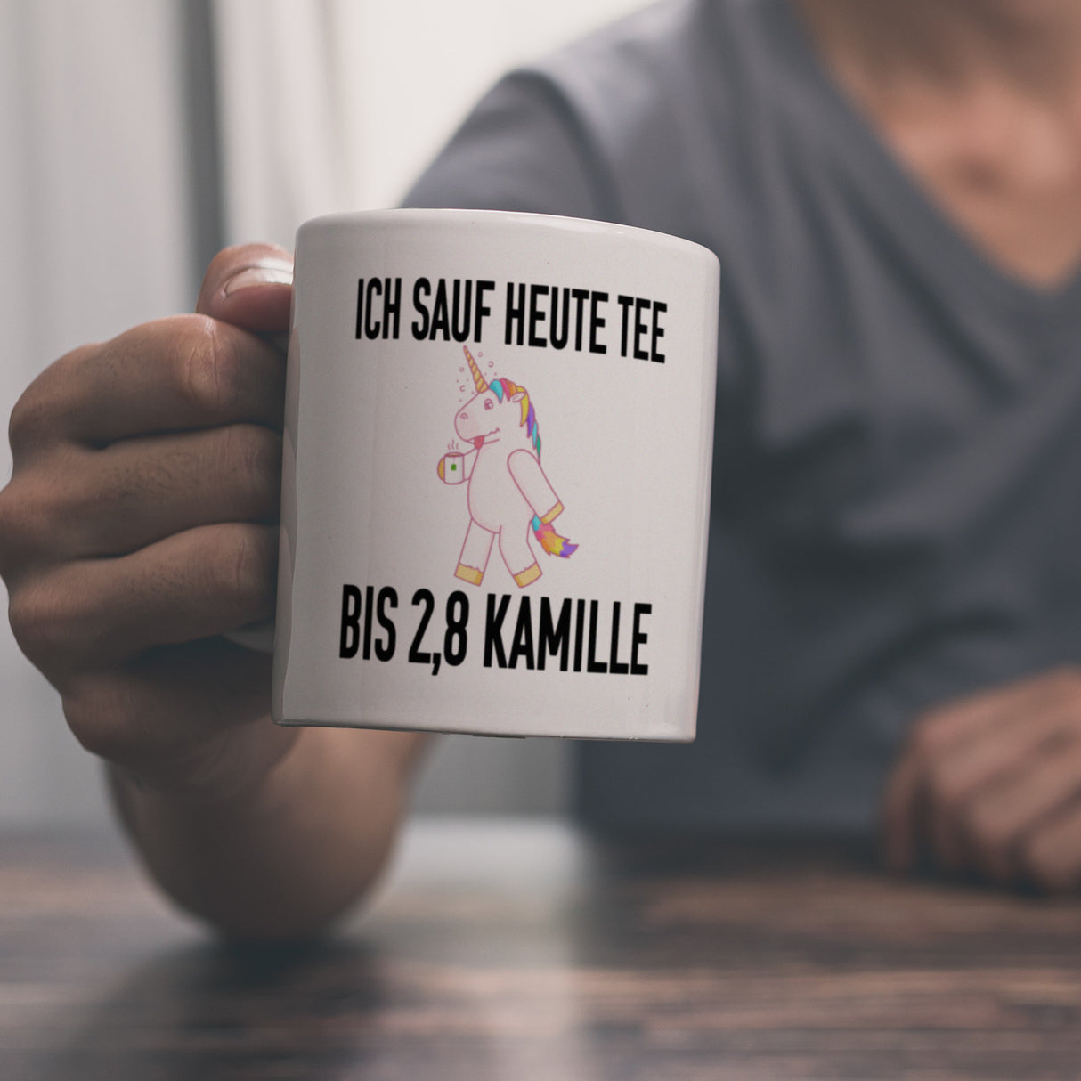 Ich sauf heute Tee bis 2,8 Kamille Kaffeebecher mit Einhorn