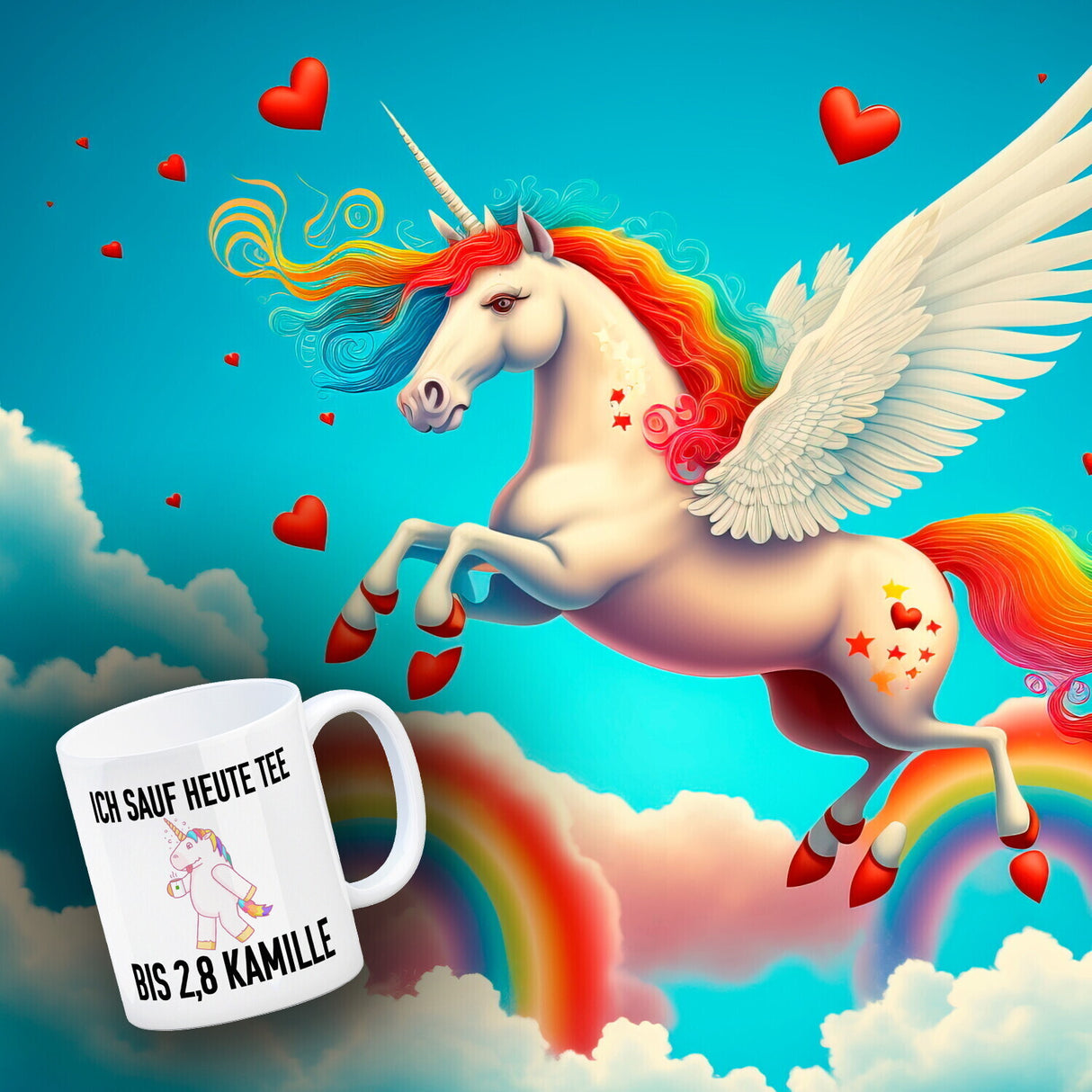 Ich sauf heute Tee bis 2,8 Kamille Kaffeebecher mit Einhorn