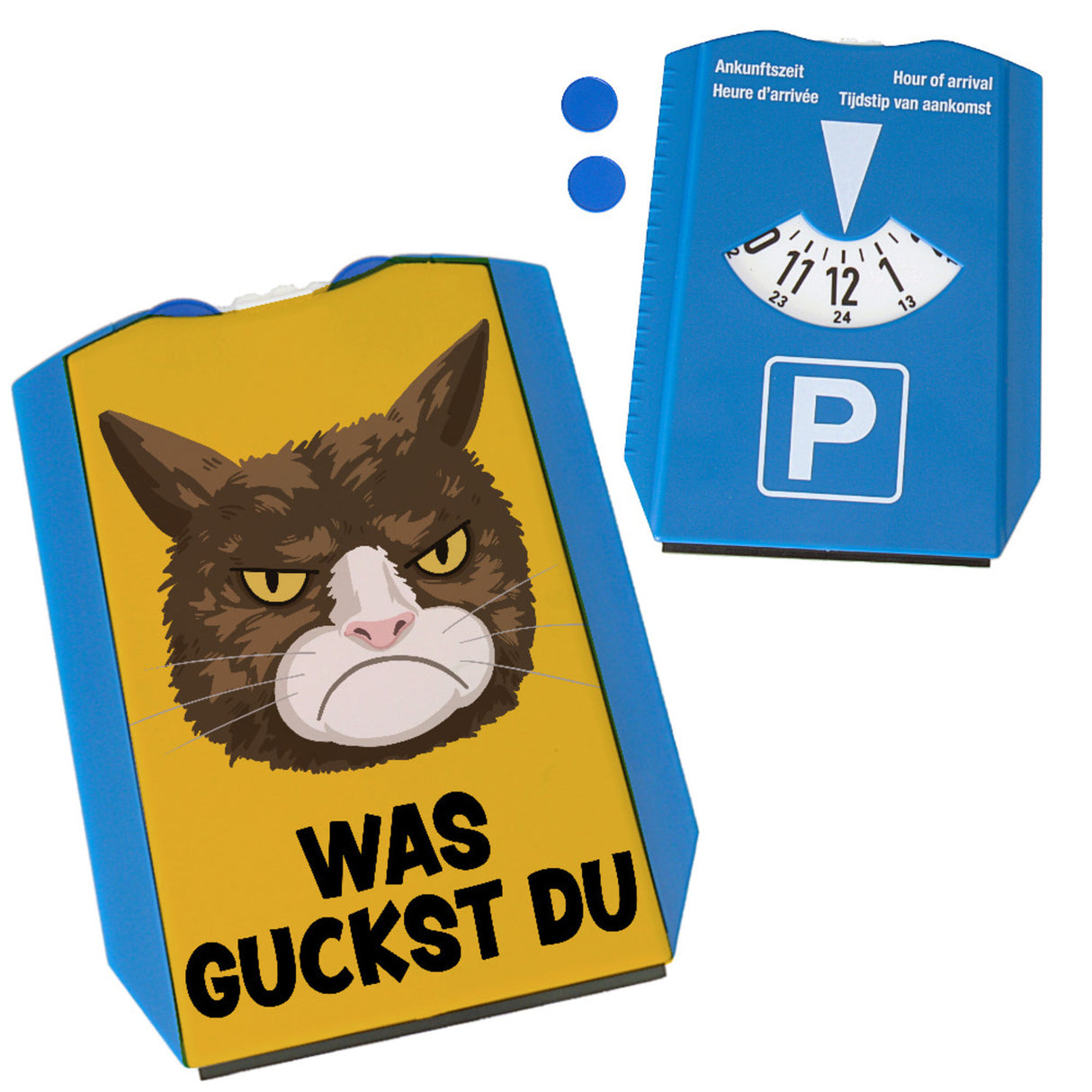 Was guckst du Parkscheibe mit grimmiger Katze