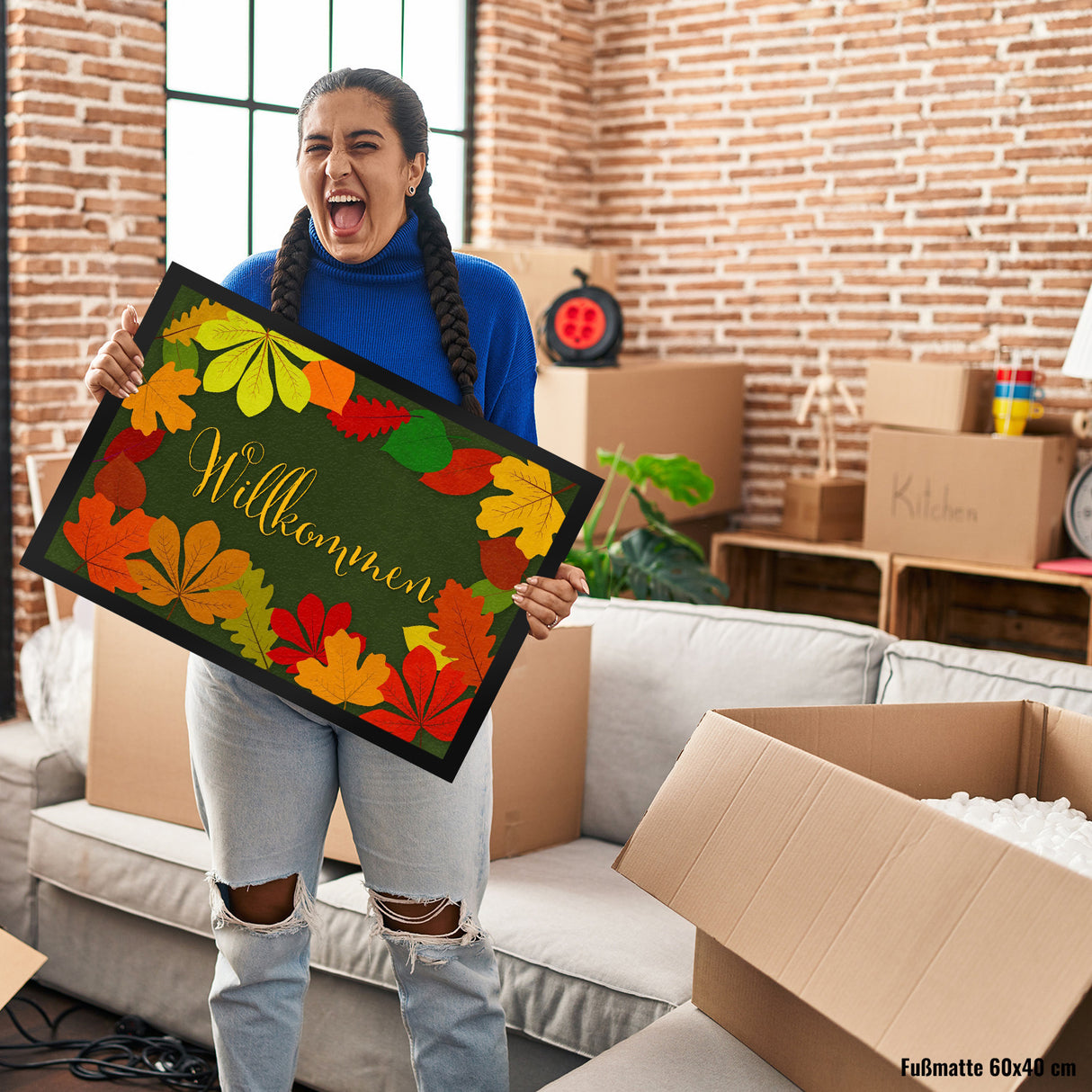 Willkommen Herbst Fußmatte mit Laubkranz