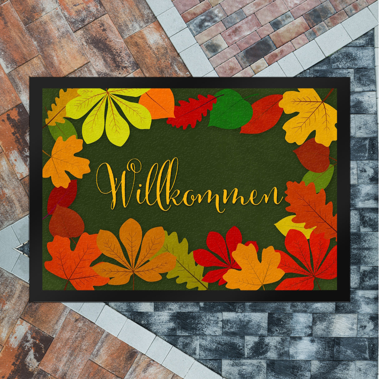 Willkommen Herbst Fußmatte mit Laubkranz