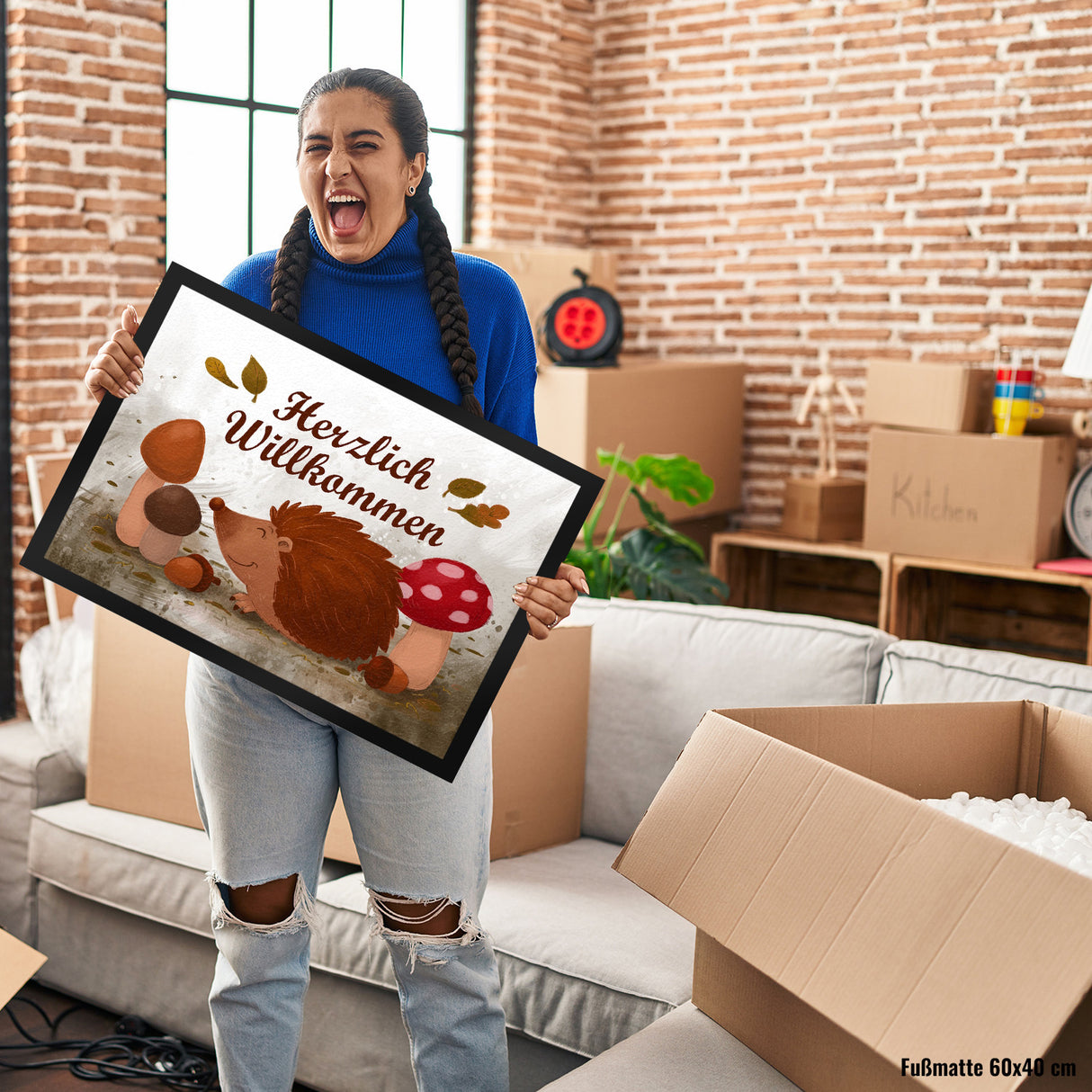 Herzlich Willkommen Fußmatte mit niedlichem Igel