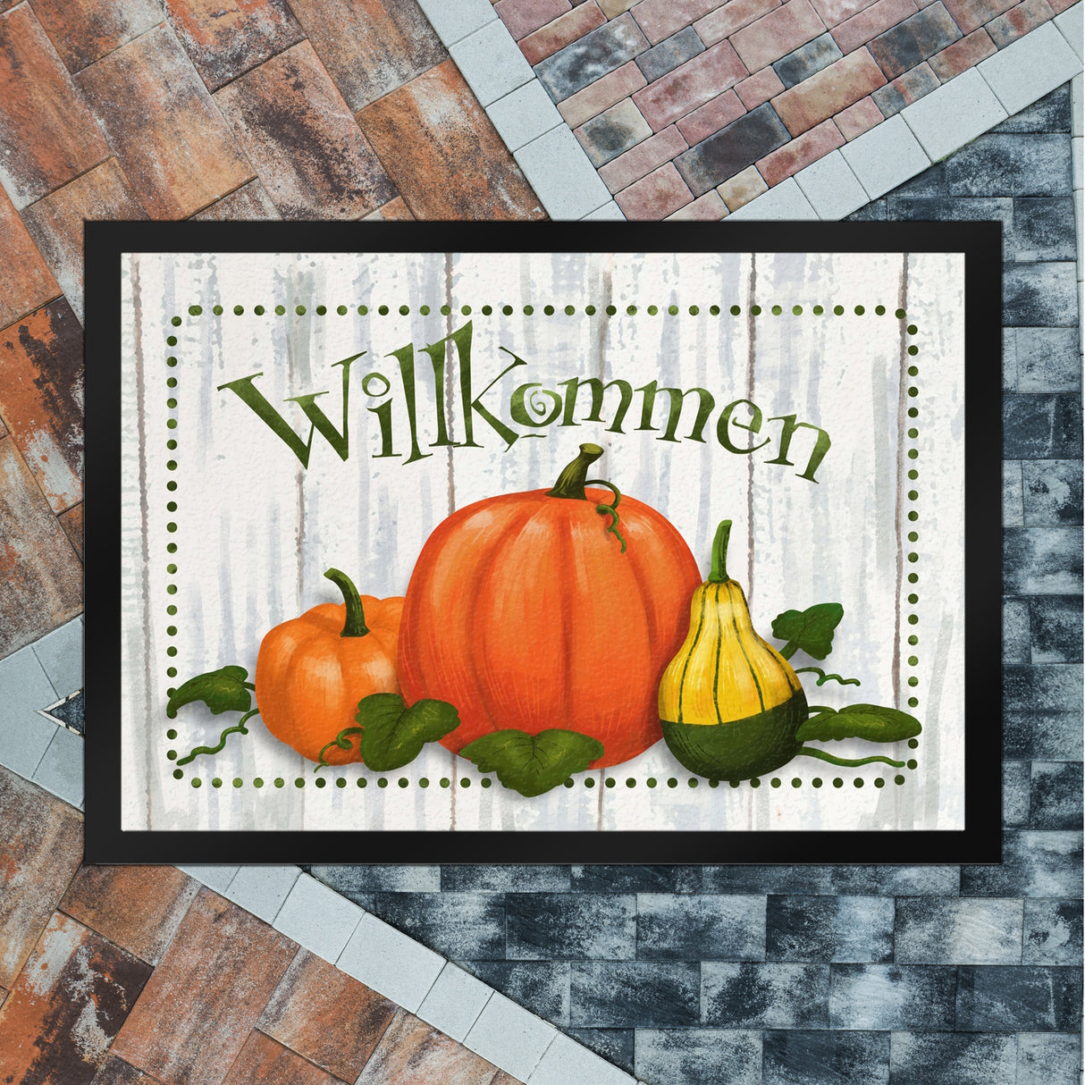 Willkommen Fußmatte mit herbstlichen Kürbissen