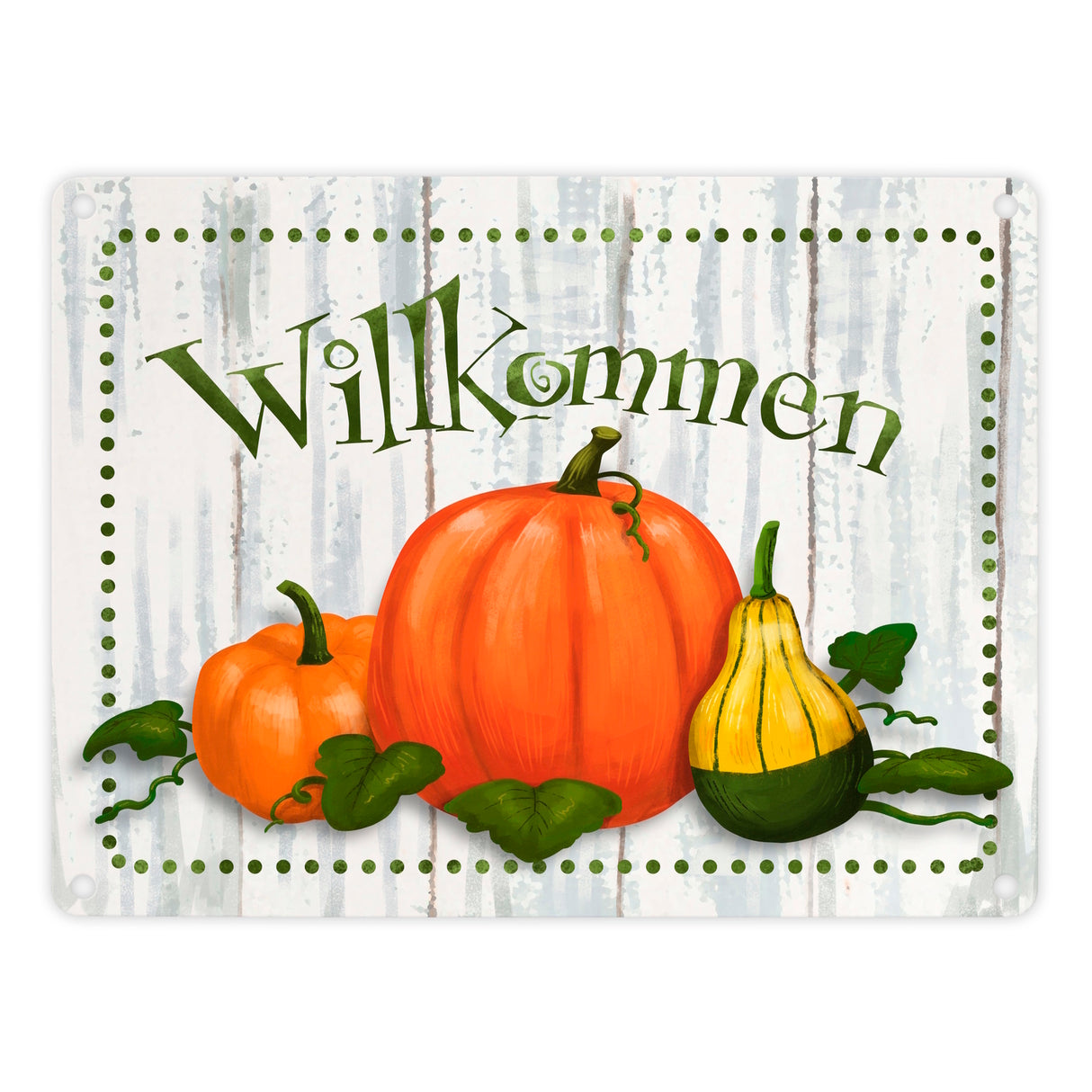 Willkommen Metallschild mit herbstlichen Kürbissen