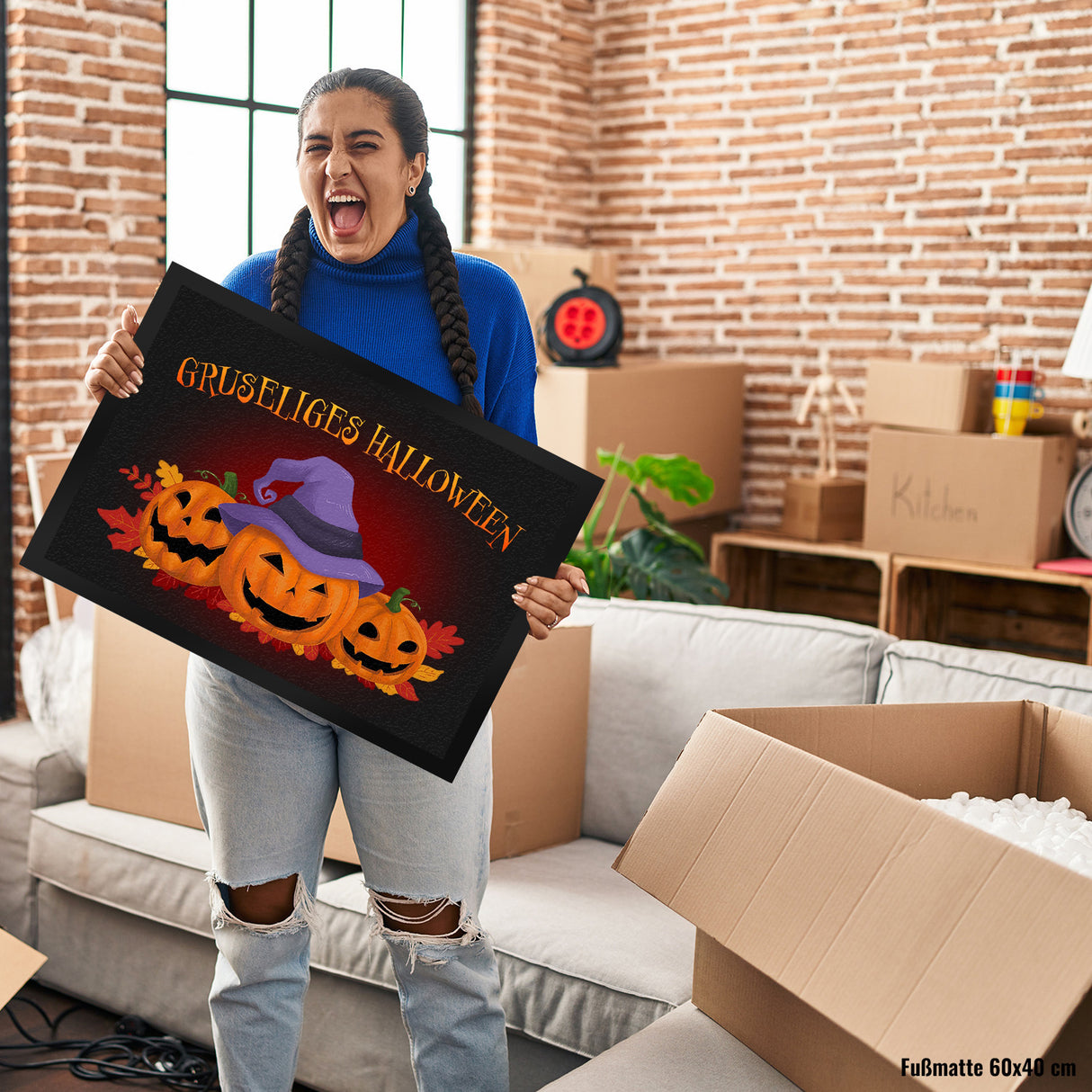Gruseliges Halloween Fußmatte mit hübschen Kürbissen