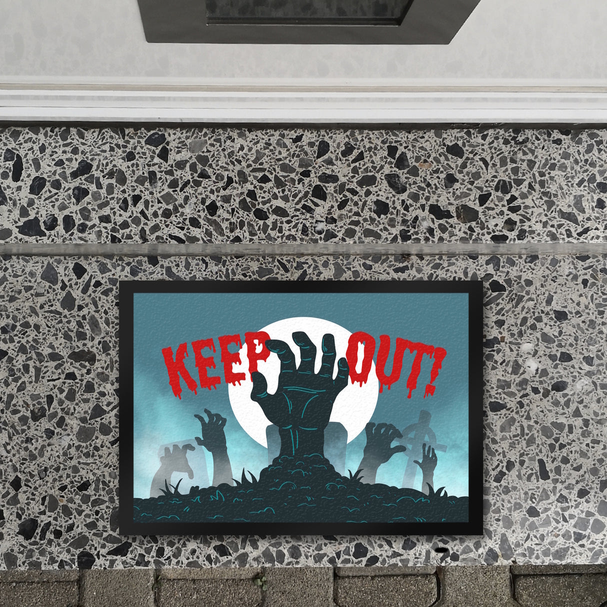 Keep out Halloween Fußmatte mit gruseligem Friedhof und Zombiehänden