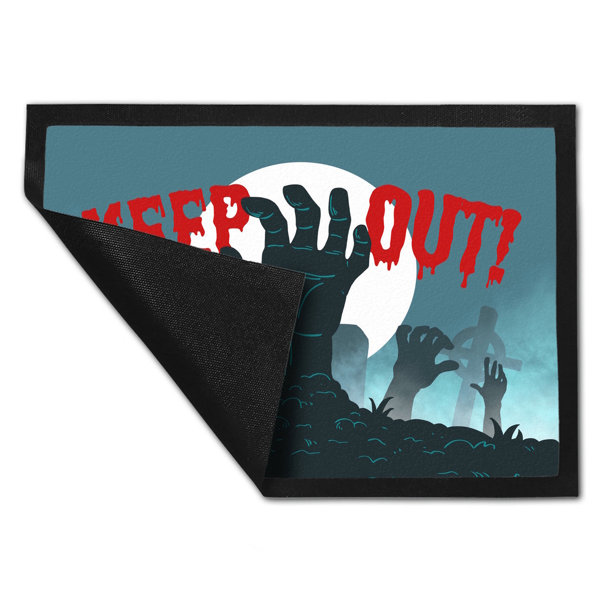 Keep out Halloween Fußmatte mit gruseligem Friedhof und Zombiehänden