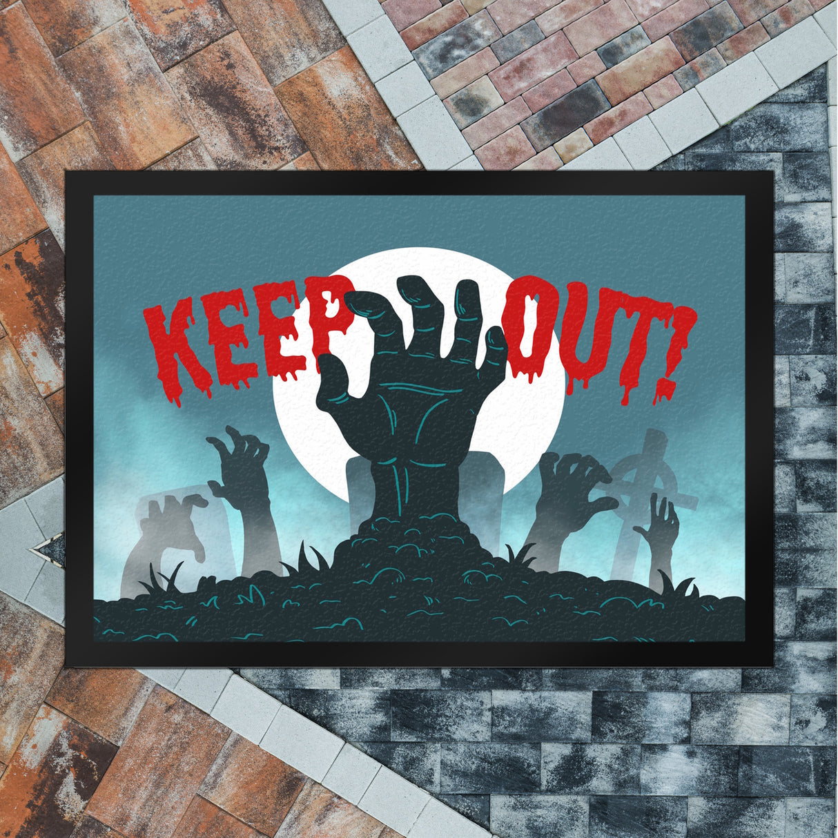 Keep out Halloween Fußmatte mit gruseligem Friedhof und Zombiehänden