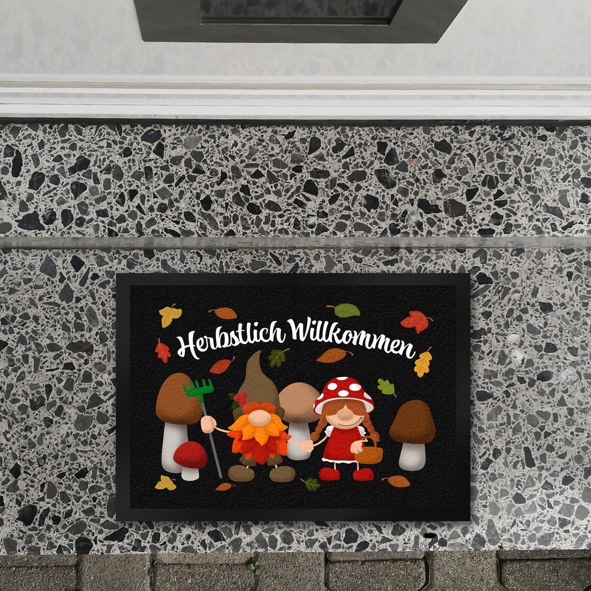 Herbstlich Willkommen Fußmatte mit Waldgnomen