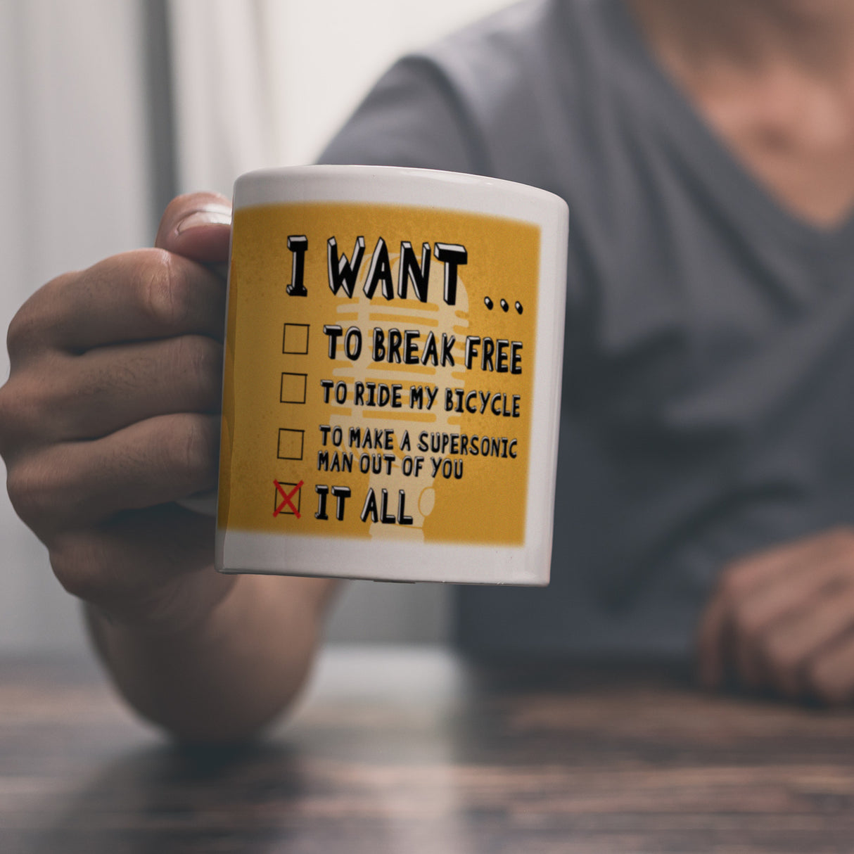 I want … Kaffeebecher mit bekannten Songtexten