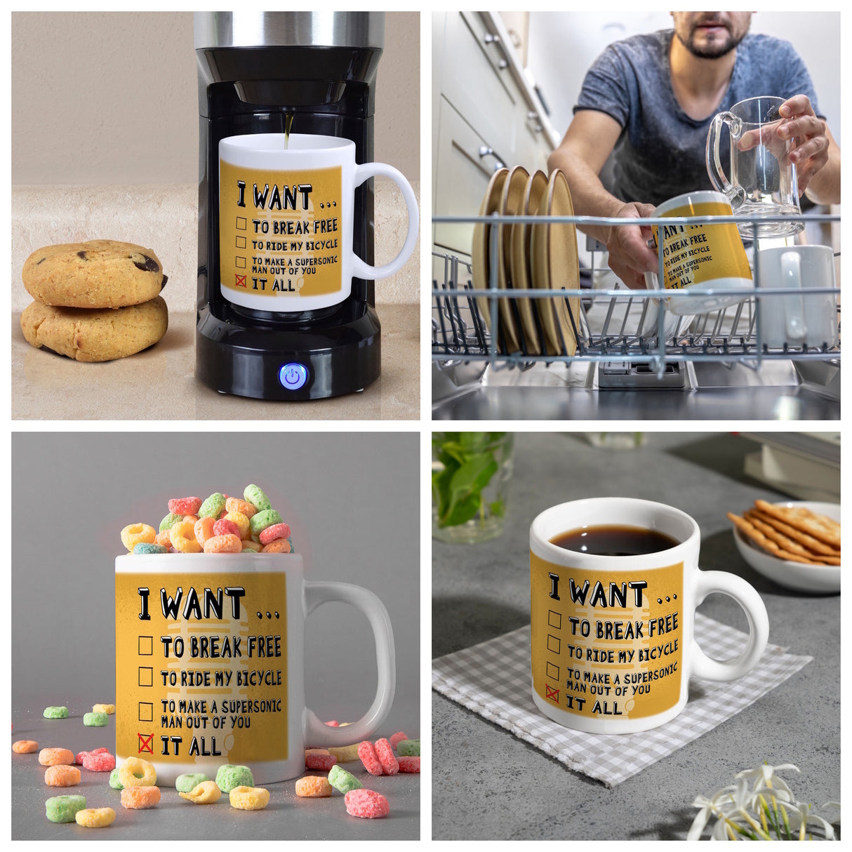 I want … Kaffeebecher mit bekannten Songtexten