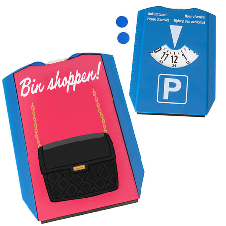 Bin Shoppen Parkscheibe mit Handtasche-Motiv und 2 Einkaufswagenchips