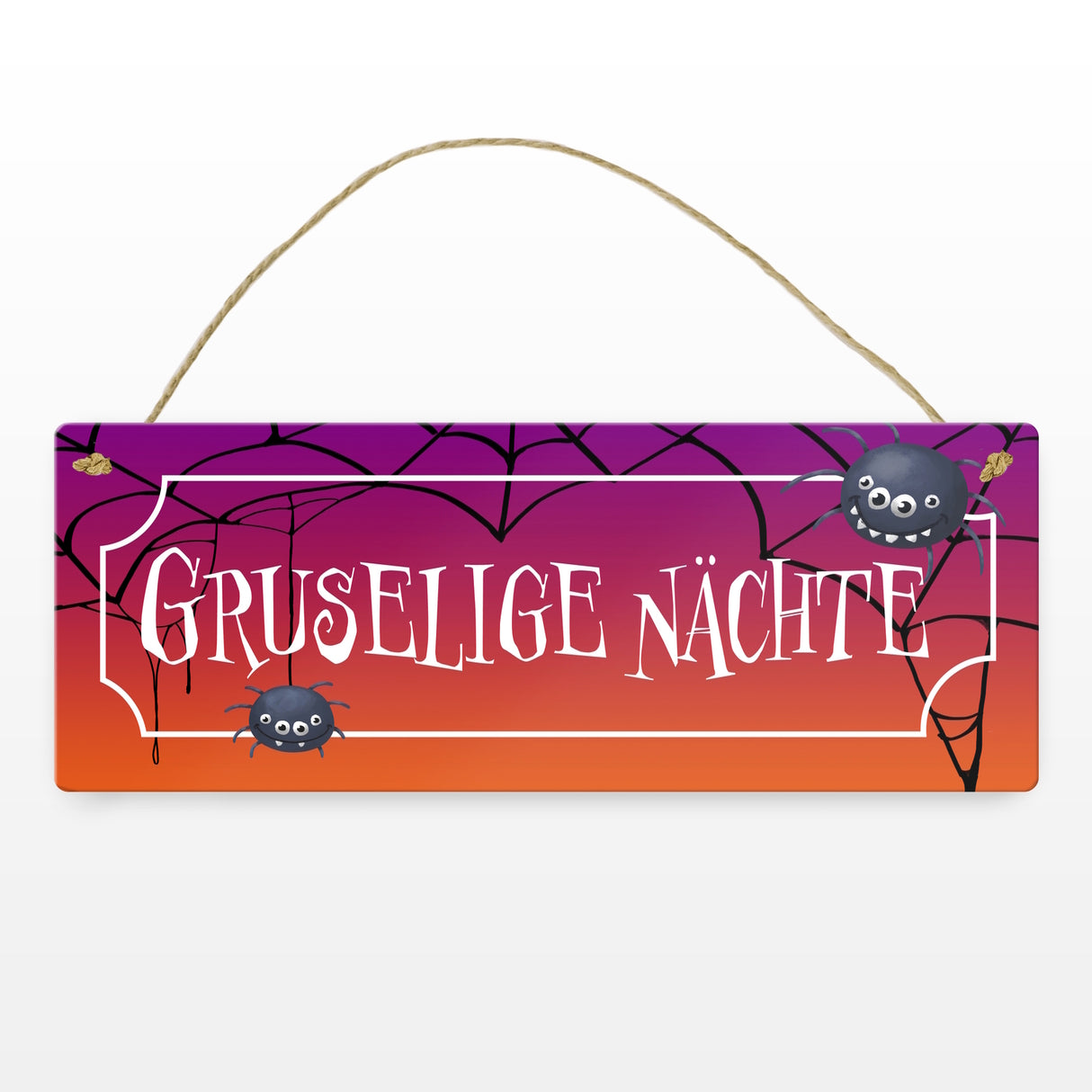 Gruselige Nächte Halloween Metallschild mit niedlichen Spinnen