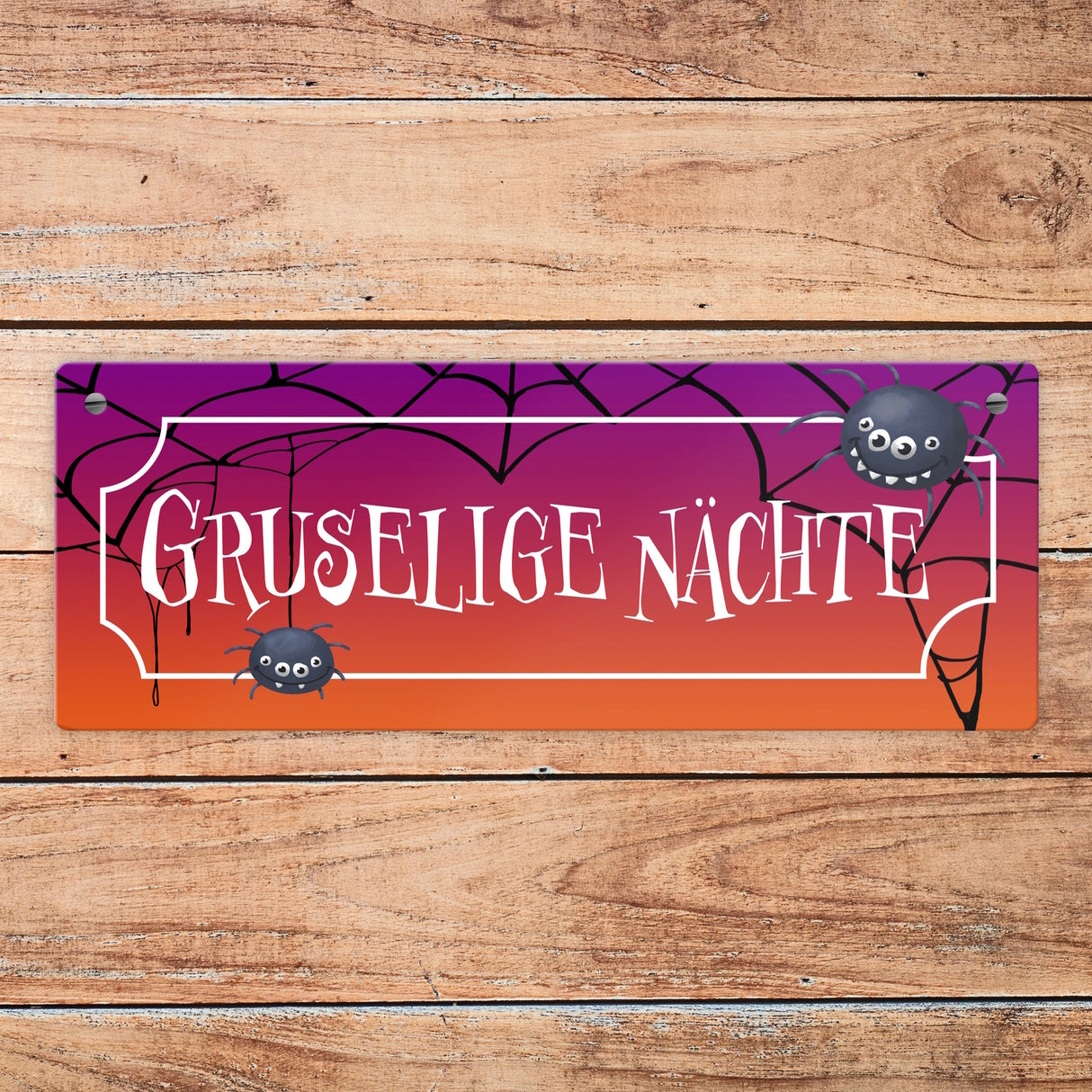 Gruselige Nächte Halloween Metallschild mit niedlichen Spinnen