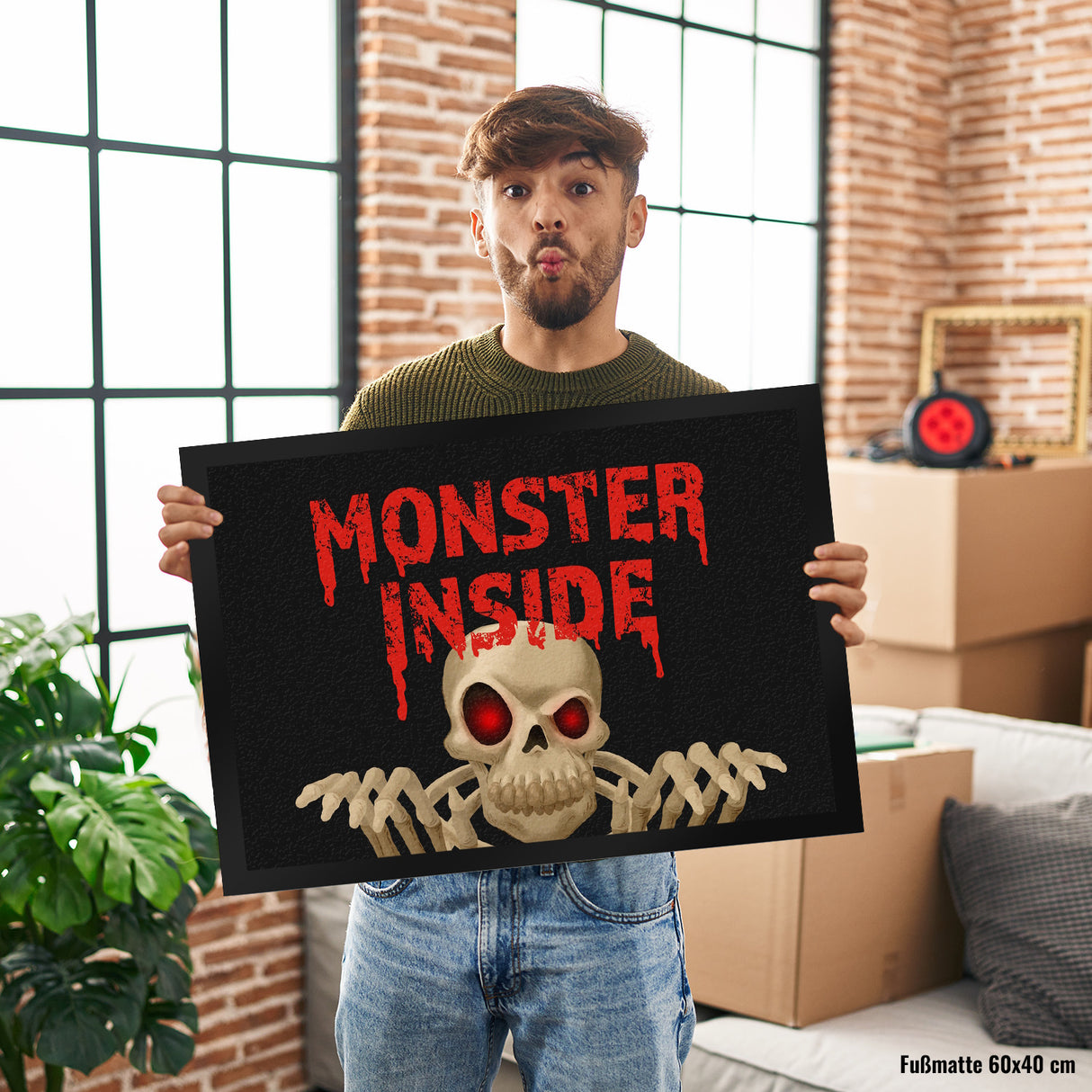 Monster Inside Halloween Fußmatte mit gruseligem Skelett Motiv