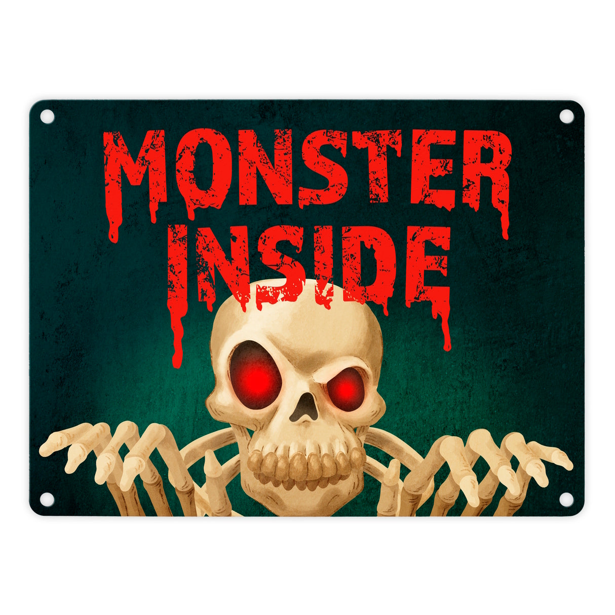 Monster Inside Halloween Metallschild mit gruseligem Skelett Motiv