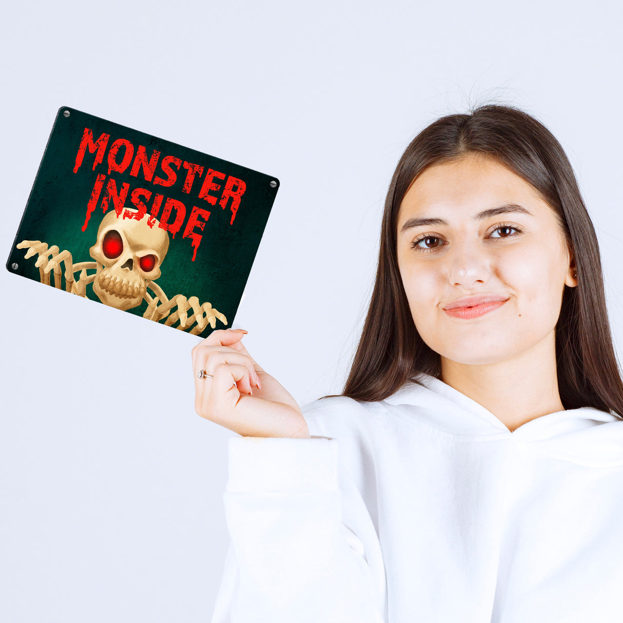 Monster Inside Halloween Metallschild mit gruseligem Skelett Motiv