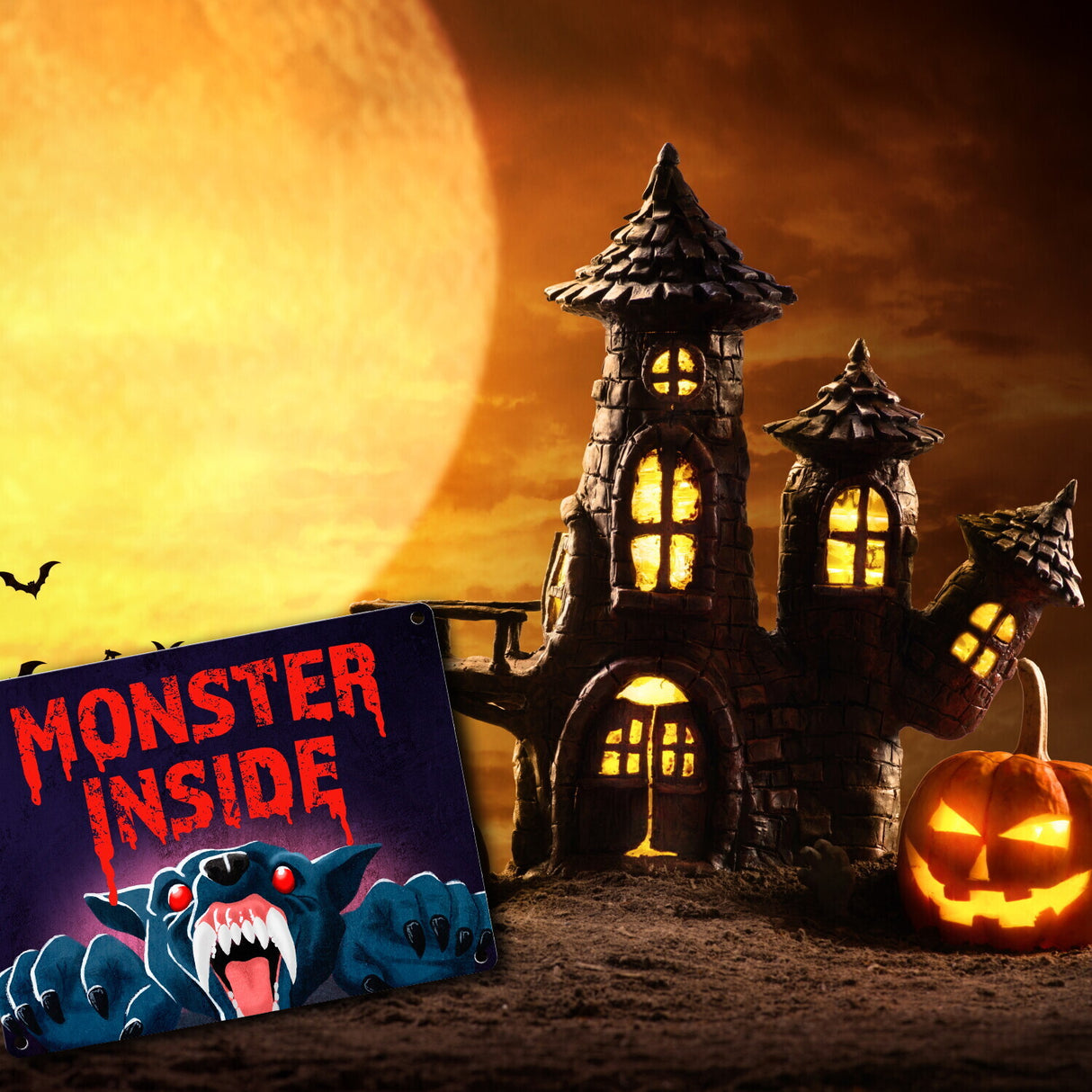 Monster Inside Halloween Metallschild in 15x20 cm mit gruseligem Werwolf Motiv