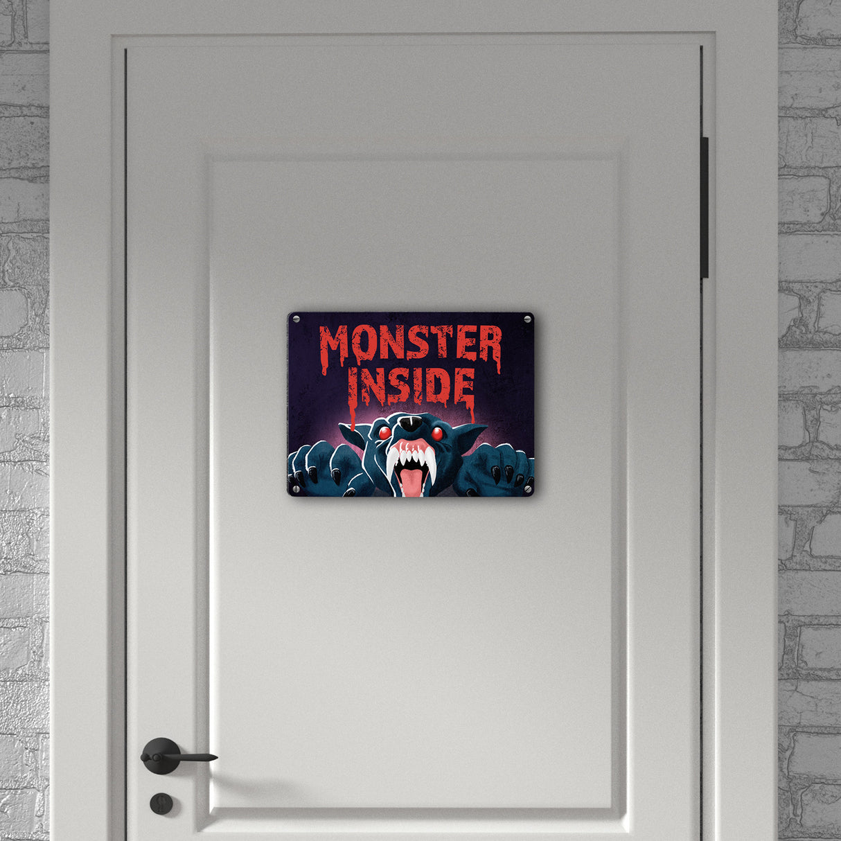Monster Inside Halloween Metallschild in 15x20 cm mit gruseligem Werwolf Motiv