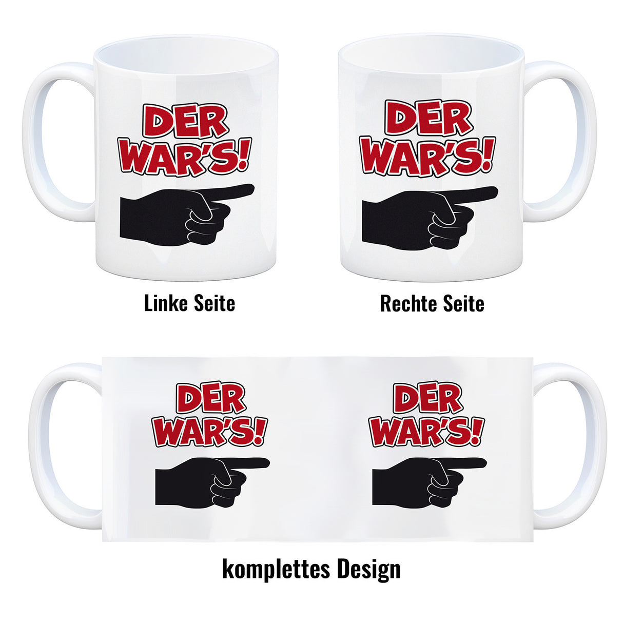 Der war’s Kaffeebecher mit beschuldigender Hand