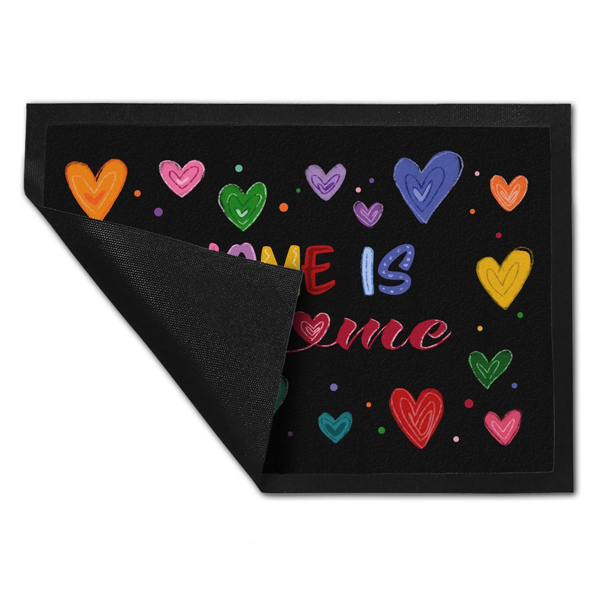 Home ist you and me Fußmatte mit bunten Herzen