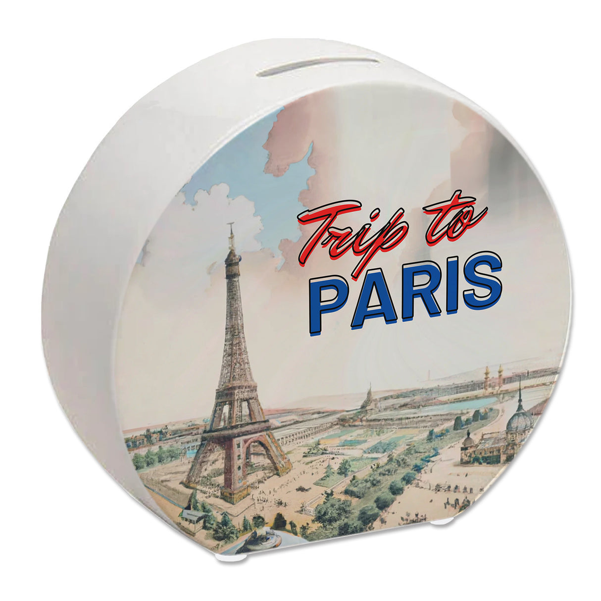 Trip to Paris Spardose mit Eiffelturm im Retro Style