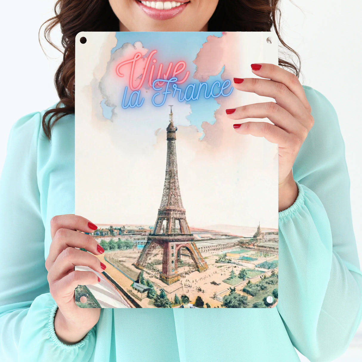 Vive la France Eiffelturm Metallschild in 15x20 cm im retro Look zum Thema Paris