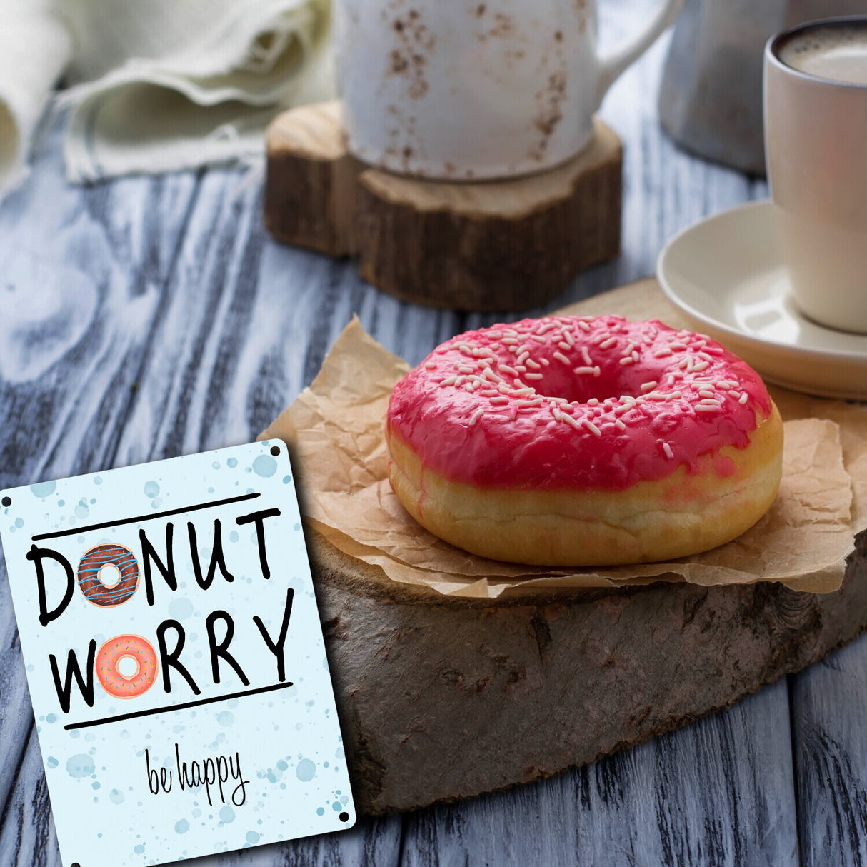 Donut Worry be happy Metallschild